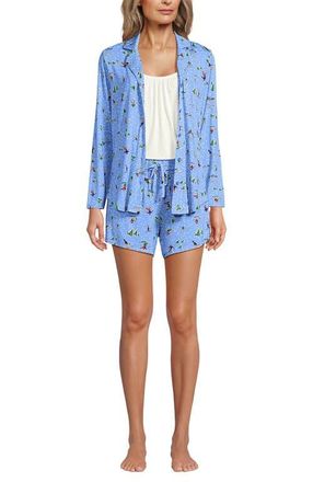Lands End Cooling 3 Piece Pajama Set - Long Sleeve Top Cami and Shorts in Clear Blue Sky Skiers at Nordstrom, Size X-Large