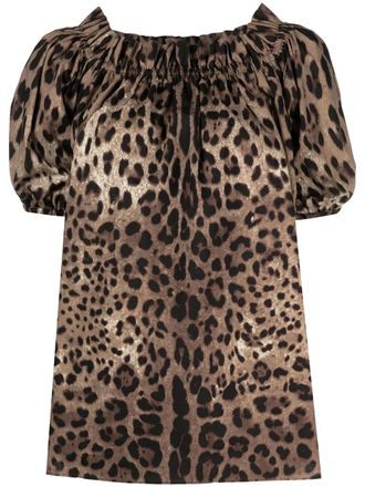 Dolce & Gabbana Leopard Print Poplin Short-Sleeved Top