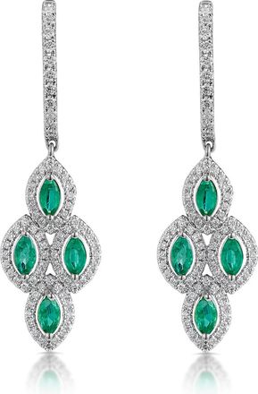 The Diamond Store 1.10ct Emerald Asteria Diamond Drop Earrings in 18K White Gold