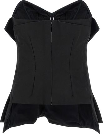 Alexander McQueen Off-the-Shoulder Duchesse Silk Bustier Top - Black