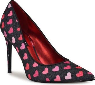 Nine West Fresh Pointed Toe Pump in Black With Pink Hearts at Nordstrom, Size 6.5