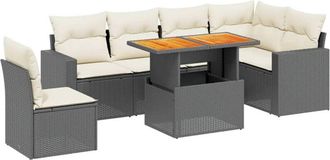 vidaXL Vidaxl - Set De Comedor De Jard&iacute;n 7 Pzas Y Cojines Rat&aacute;n Sint&eacute;tico Negro