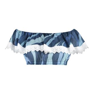 Pucci Blouses, female, Blue, Size: 2XS Cotton Crop Top