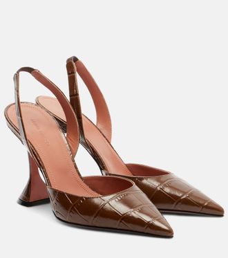 Amina Muaddi Holli croc-effect leather slingback pumps