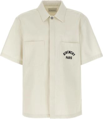 Givenchy Logo Embroidery Shirt - Heren - Korte mouwen Overhemden - Beige - M - Katoen - Overhemden