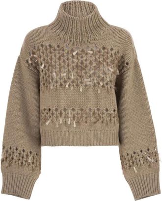 Brunello Cucinelli Cashmere Turtleneck Jumper - Dames - Cashmere truien - Beige - S - Kasjmier - Truien & Vesten