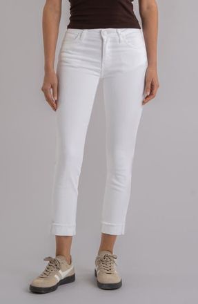 Kut from the Kloth Amy Frayed Mid Rise Crop Slim Straight Leg Jeans in Optic White at Nordstrom, Size 12