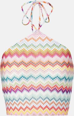 Missoni Top cropped a zig-zag in lamé con scollo allamericana