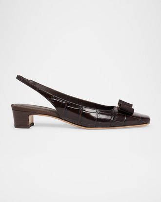 Ferragamo Rivada Embossed Bow Slingback Pumps