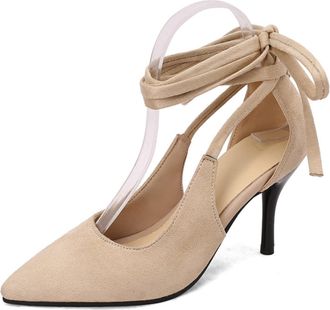 Generic Womens Cross Ankle Strap Dress Pumps Stiletto High Heel Formal Shoes Pointed Toe Evening Party Prom Shoes,Beige Suede,7.5 UK