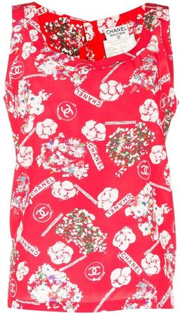 Chanel 1990-2000s camellia print silk tank top - women - Silk - 44 - Pink