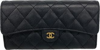Chanel Black Grained Calfskin Long Wallet (Bi-Fold) (Pre-Owned)