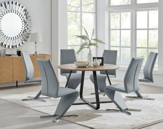Furniturebox Santorini Brown Wood Effect Dining Table & 6 Willow Chairs in Grey