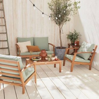 Sweeek 4-seater Wooden Garden Sofa Set in Camel