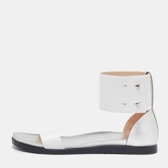 Joseph White/silver Leather Ankle Strap Flat Sandals