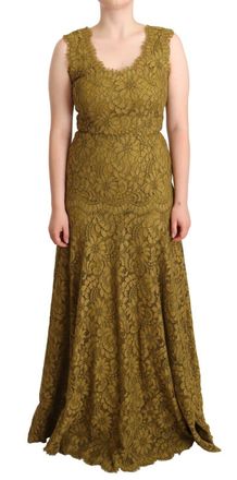 Dolce & Gabbana Lange Mouwenloze V-hals Kant Maxi Dress