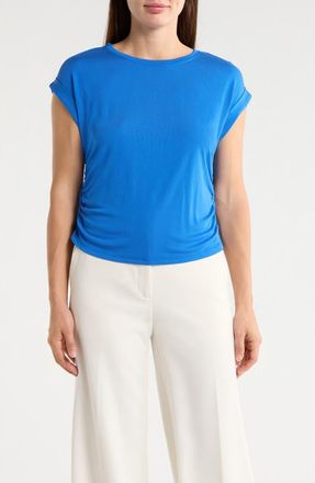 T Tahari Cuffed Short Sleeve Ruched T-Shirt in Blue Bliss at Nordstrom Rack, Size X-Large