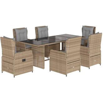 vidaXL Set Comedor De Jard&iacute;n 7 Pzas Con Cojines Rat&aacute;n Sint&eacute;tico Beige Vidaxl