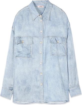 Oltre Oversized satijnen overhemd met denim effect - Dames - Spijkeroverhemden - Blauw - L - Denim - Overhemden
