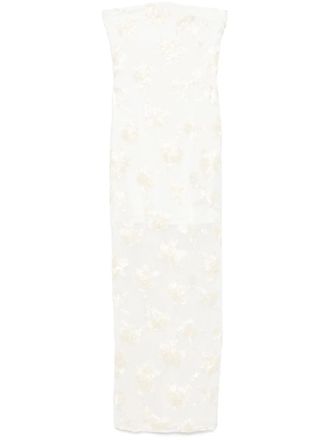 Rotate Abito lungo con applicazione a fiori - Bianco