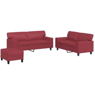 vidaXL Vidaxl - Juego De Sof&aacute;s 3 Piezas Cuero Sint&eacute;tico Rojo Tinto