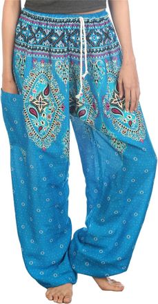 Lofbaz Womens Floral Printed Drawstring Boho Harem Pants Light Blue L
