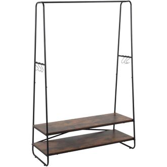 Relaxdays Relaxdays coat stand, 2 shelves, 6 S-hooks, clothes rail, HxWxD 160 x 100 x 45 cm, brown-black