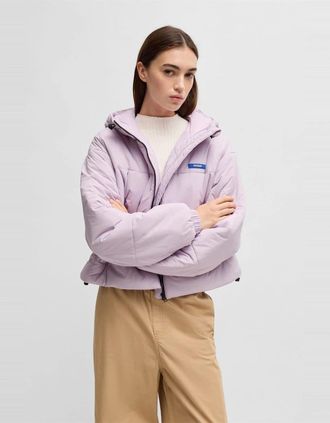HUGO BOSS Womens Freya Hooded Neck Solid Patterned Puffer Jacket - Purple - Size: 12