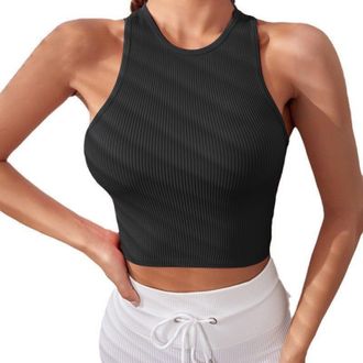 Generic Women Basic Camisole Stretchy Vest Top Summer Tops Womens Solid Color Fashionable Casual Quick Drying Sleeveless Vest Cute Crop Tops for Women (Black,