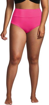 Lands End Chlorine Resistant Pinchless High Waisted Bikini Bottoms in Pink Azalea at Nordstrom, Size 20W