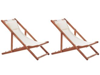 Beliani Conjunto de 2 tumbonas de madera marr&oacute;n