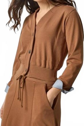 Lilla P Chambray Cuff Cardigan In Toffee