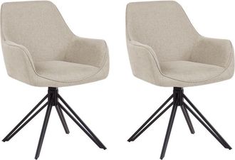 Beliani Conjunto De 2 Sillas De Comedor Modernas De Tela Asiento Acolchado Patas De Metal Negro Giratorias Gris Pardo Jodar