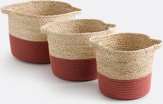 La Redoute Interieurs Set van 3 gevlochten manden met gekleurde onderkant, BUMBAY
