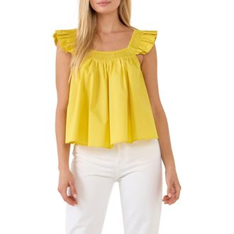 English Factory Ruffle Detail Cotton Tank in Yellow at Nordstrom Rack, Size X-Small