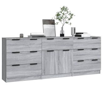 Berkfield Home Decorative 3 Piece Sideboards Grey Sonoma Engineered Wood