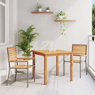 Berkfield Home 3 Piece Garden Dining Set Grey Poly Rattan Acacia