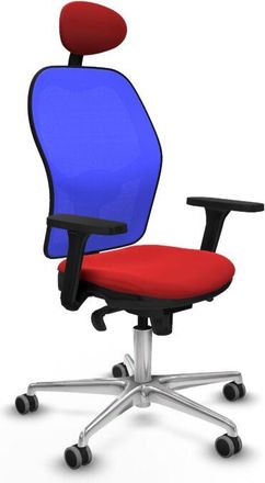 Piqueras y Crespo Piqueras Y Crespo - Jorquera Sincro Malla Azul Similpiel Rojo Brazos 3d Base Aluminio Cabecero Fijo Ruedas 65mm Engomada