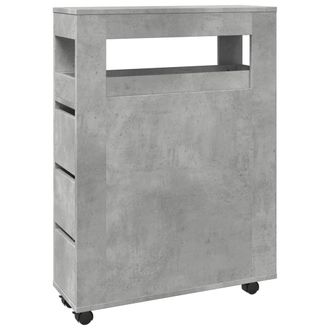 vidaXL Armario De Ba&ntilde;o Estrecho Con Ruedas Madera Gris Hormig&oacute;n Vidaxl