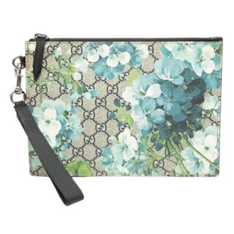 Gucci Pre-owned Clutches, female, Blue, Size: ONE SIZE Pre-owned Floral Canvas Clutch