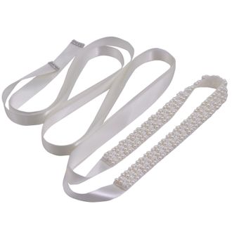 TOPQUEEN Glitter Crystal Rhinestone Belt Satin Sash Bridal Belt for Wedding Party Bridesmaid Dresses, ivory, One size