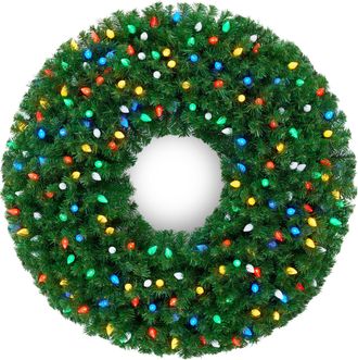 Best Choice Products Large Artificial Pre-Lit Christmas Wreath w/ Twinkling C7 Bulbs Nostalgic Spruce w/ LEDs