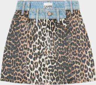 Ganni Printed Denim Fold Mini Skirt