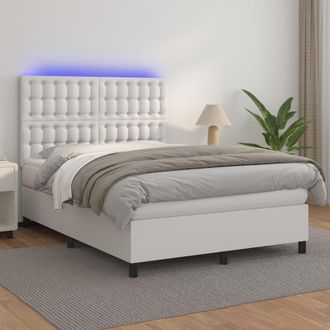 vidaXL Vidaxl - Cama Box Spring Colch&oacute;n Y Led Cuero Sint&eacute;tico Blanco 140x190 Cm