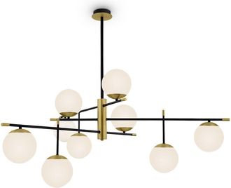 Maytoni Lámpara colgante 9 luces negro dorado y esferas de vidrio blanco