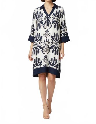 She + Sky Half Sleeve Printed Dress In Navy
