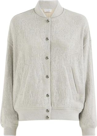 Brunello Cucinelli Flower Lace Jersey Sweater - Dames - Jassen - Grijs - Maat: XL Jersey