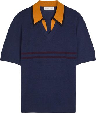 Dries Van Noten Molar Merino Wool-blend Polo Shirt - Blue - XL
