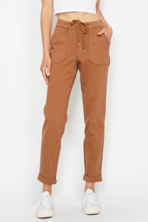 Judy Blue High Waist Garment Dyed Cuffed Jogger Pant In Camel