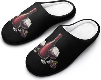 Generic Grape Wine Funny Mens Slippers Cotton Warm House Shoes Memory Foam Sandals Print Size 7-14